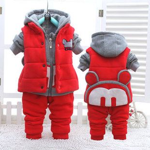 秋冬款童装男女小童加厚卫衣套装冬装宝宝三件套婴儿棉衣儿童服装